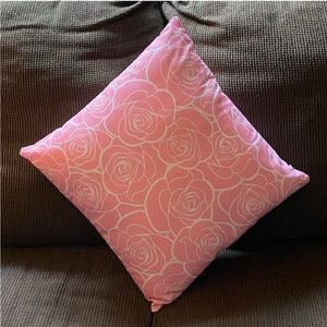 NWOT, 15”x15”, pillow with pink, floral cover.